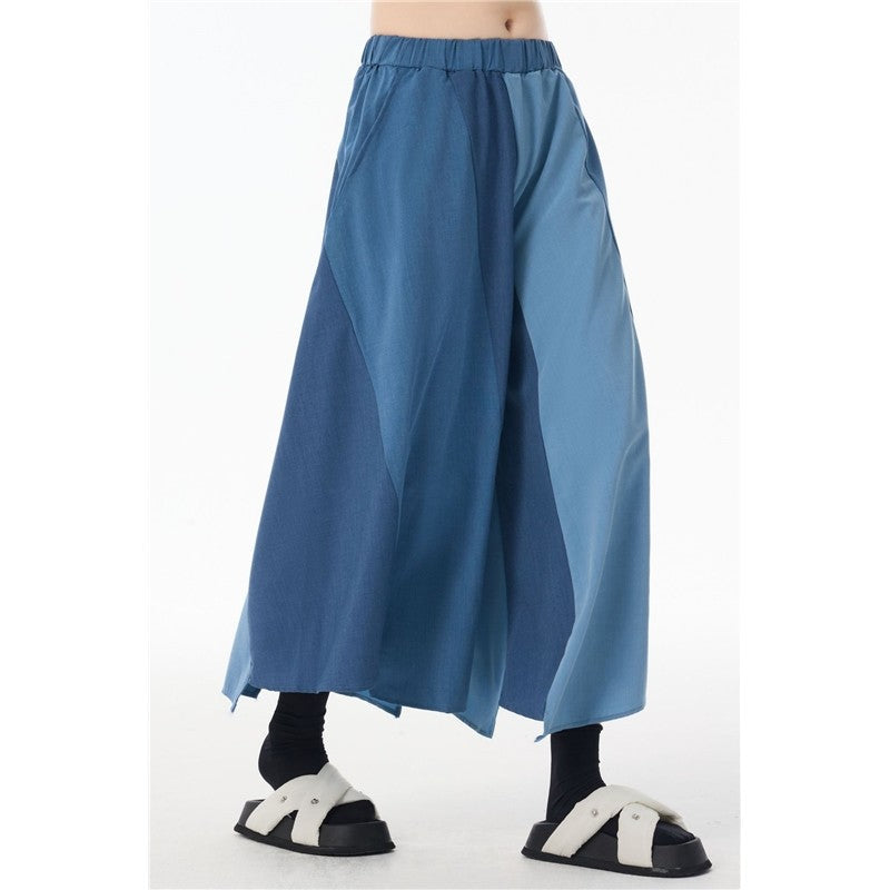 Patchwork High Waist Wide Leg Loose Fit Casual Pants
