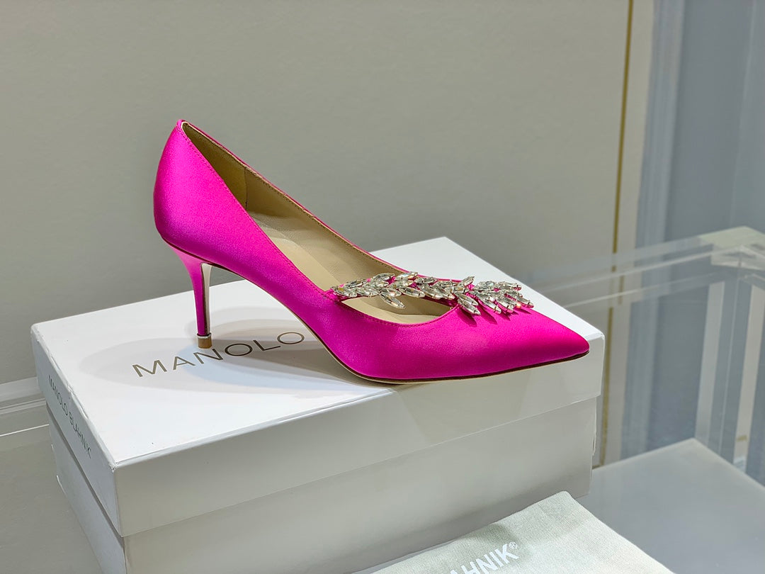 Manolo Women's Nadira Pumps 70 Hot Pink Satin