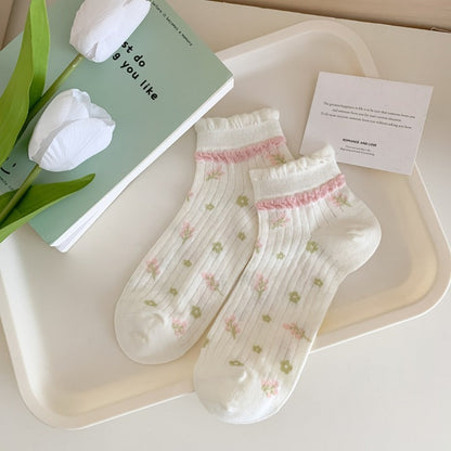 Rufia - Pastel Green &amp; Pink Summer Ankle Socks