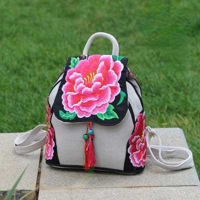 Ethnic Style New Fashion Linen Embroidery Bag Canvas Backpack Fashion Versatile Schoolbag Women'S Small Backpack