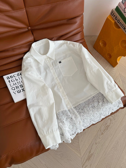 Celine 25 Lace Patchwork Shirt White Cotton