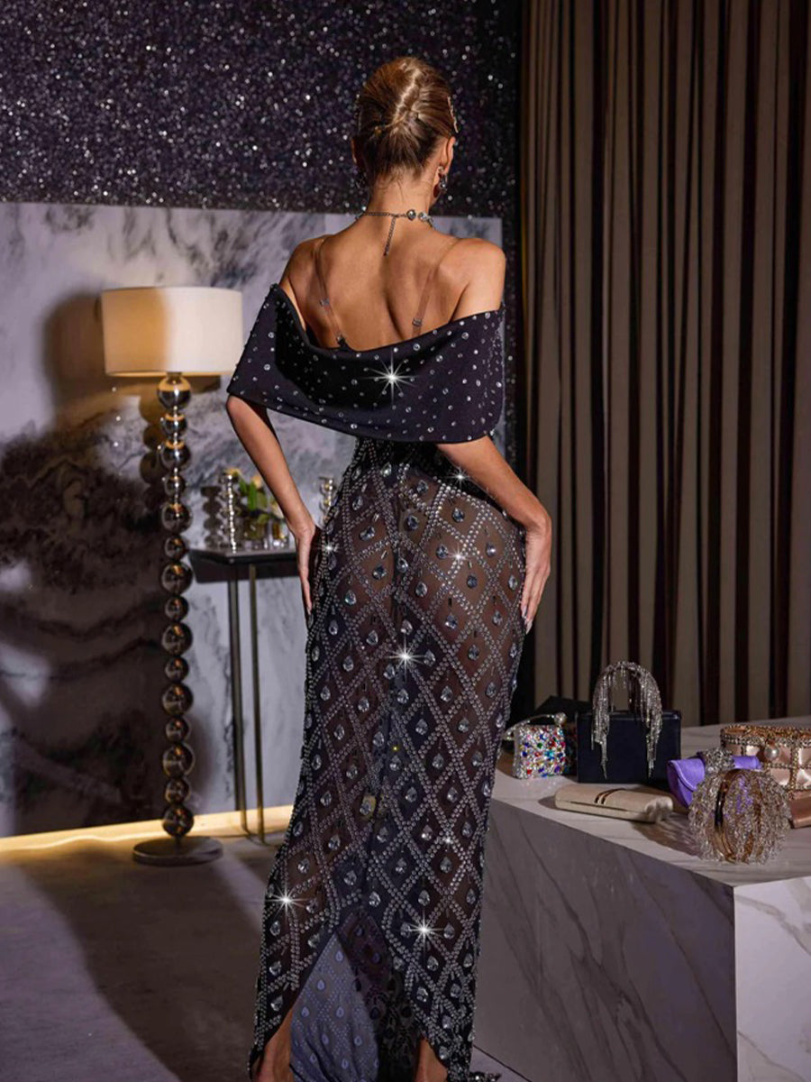 Lucca Rhinestone Mesh Maxi Dress
