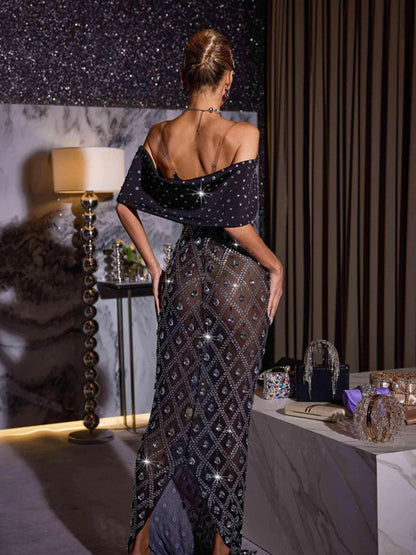Lucca Rhinestone Mesh Maxi Dress
