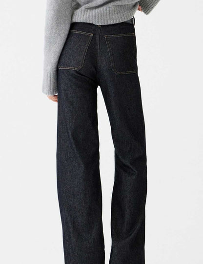 Simple Mid Waist Wide Leg Denim Pants