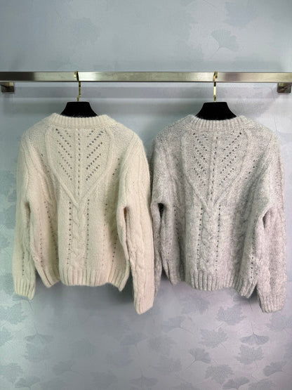 Chanel 25 Sweater Light Gray and Cream Wool 308087
