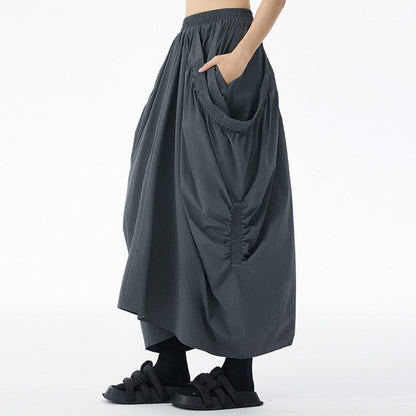 Cotton Pleated High Waist Loose Skirt
