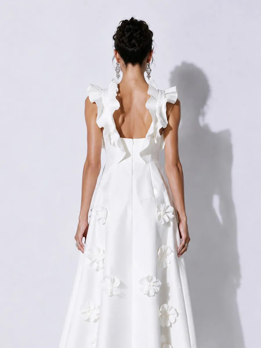 Hazel Elegant 3D Floral Ruffle Maxi Dress