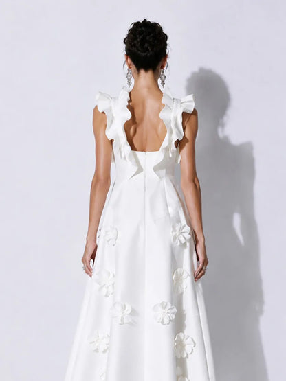 Hazel Elegant 3D Floral Ruffle Maxi Dress