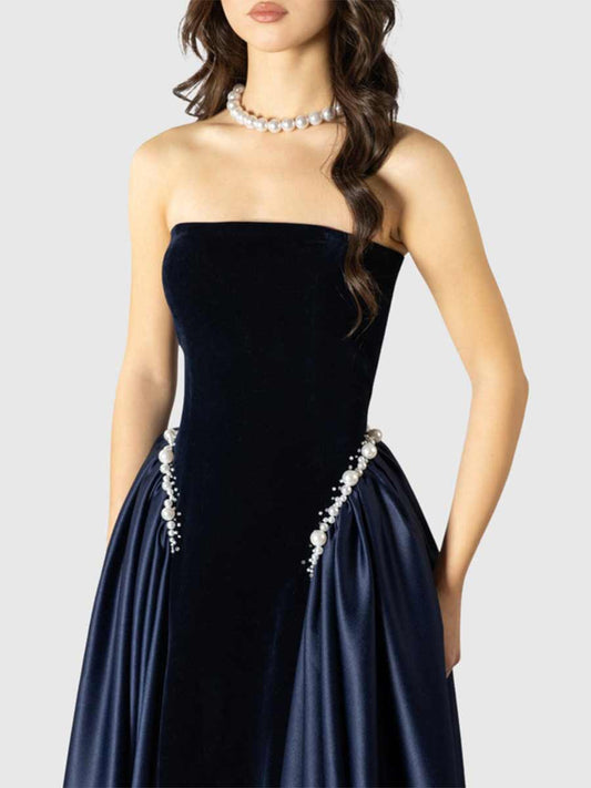 Eloisa Pearl Strapless Maxi Dress In Blue