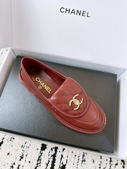 Chanel 2025 Moccasins Loafer Dark Burgundy Leather 144653