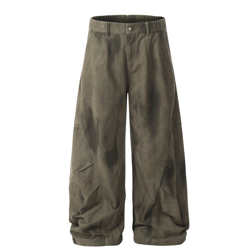 Distressed Tie-Dye Cargo Pants Wide Straight Longline Unisex Design