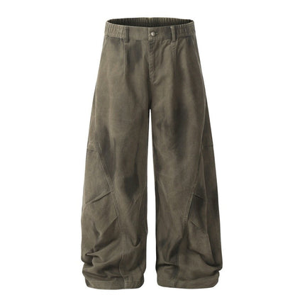 Distressed Tie-Dye Cargo Pants Wide Straight Longline Unisex Design