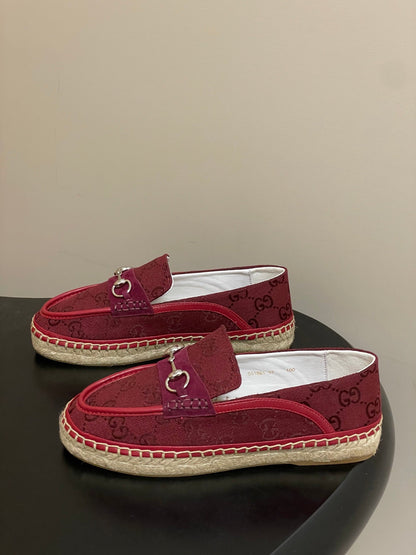 GG 26ss Slip-on Loafers Red Double G Canvas 593493