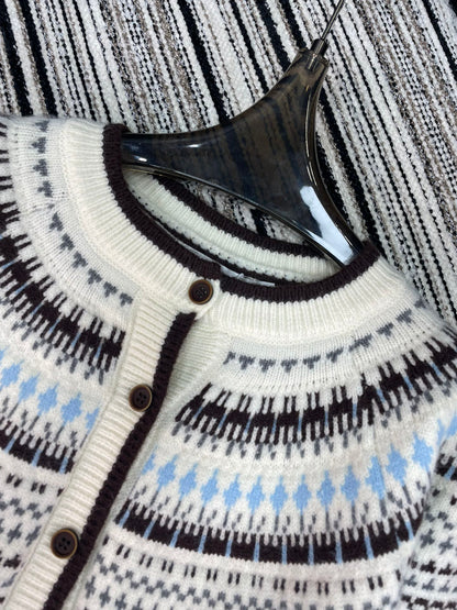 Dior 2025 Knitted Cardigan White and Gray Wool