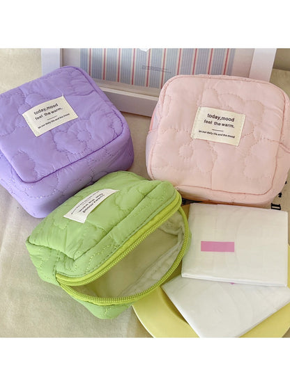 Cosbai - Quilted Floral Candy Color Coin Pouch