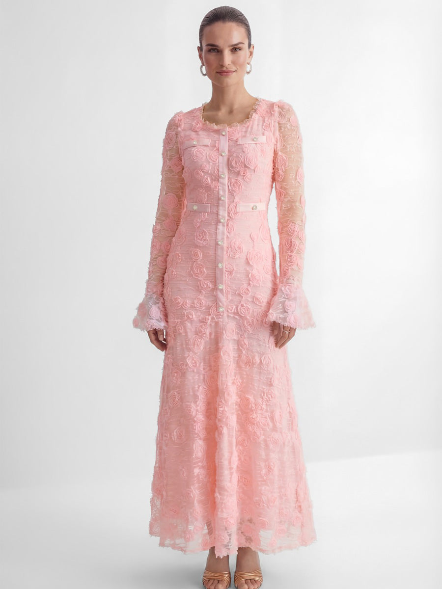 Maya Pink Rose Applique Maxi Dress