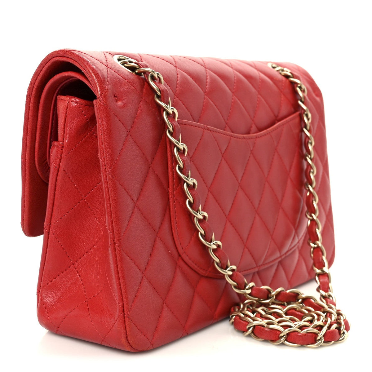 Lambskin Quilted Medium Double Flap Red
