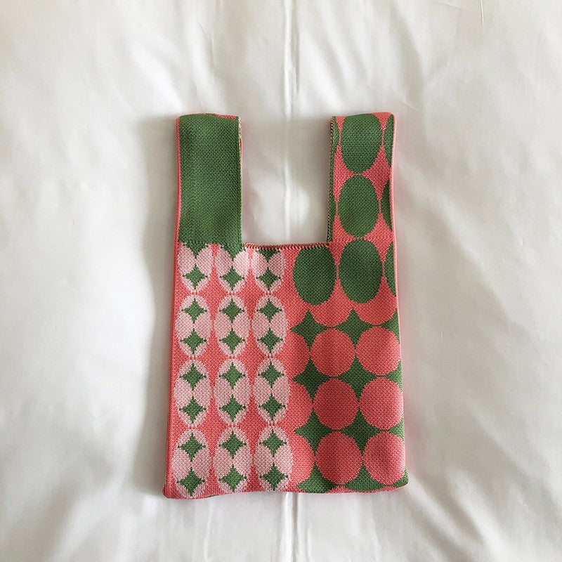 Knit Checkerboard Casual Tote Bag