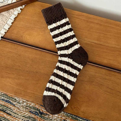 Casual Color Block Striped Warm Crew Socks