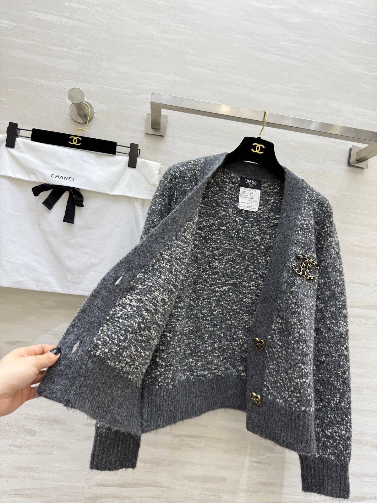 CC Cardigan Grey Wool Tweed 343312