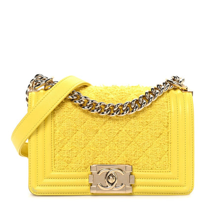 Lambskin Tweed Small Boy Flap Yellow