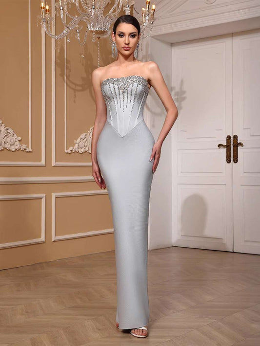 Clarissa Sparkling Diamond Crystal Maxi Dress