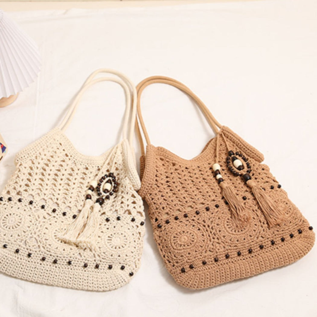 Cosbai - Boho Crochet Shoulder Bag With Zipper