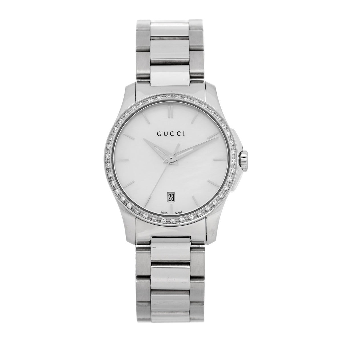 Stainless Steel Diamond Bezel Mother of Pearl 28mm G-Timeless Quartz Watch