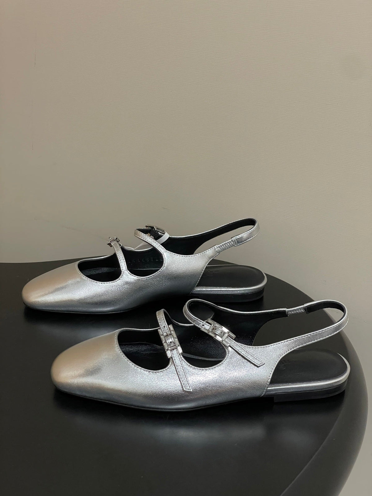 Hermes 26S Mila Open-Heel Sandals Silver in Calfskin 594344