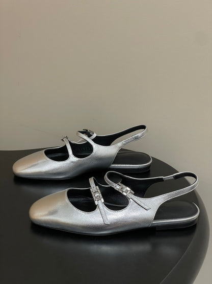 Hermes 26S Mila Open-Heel Sandals Silver in Calfskin 594344