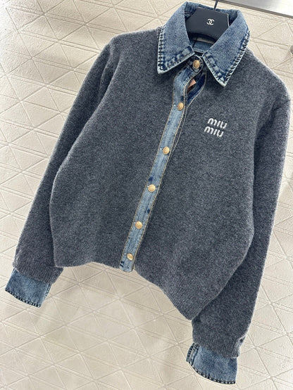 MIUMIU KNIT JACKET WITH DENIM STYLE 735