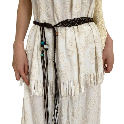 Beco - Blue Beaded Boho Braided Waist Belt