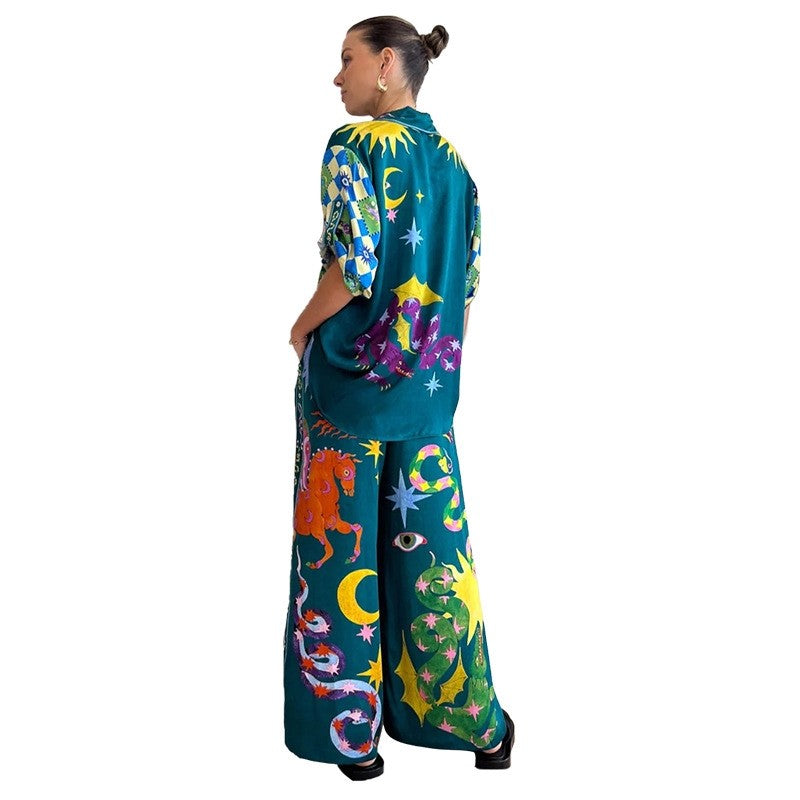 Fashion Printed Long Sleeve Long Pants Two Piece Set