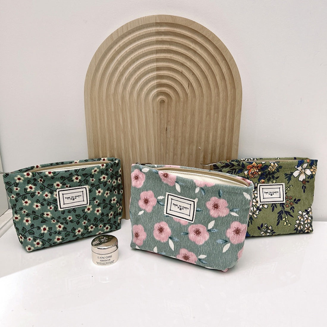 Cosbai - Small Floral Corduroy Cosmetic Bag