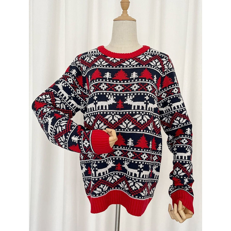 Christmas Loose Long Sleeves Printed Sweater Tops