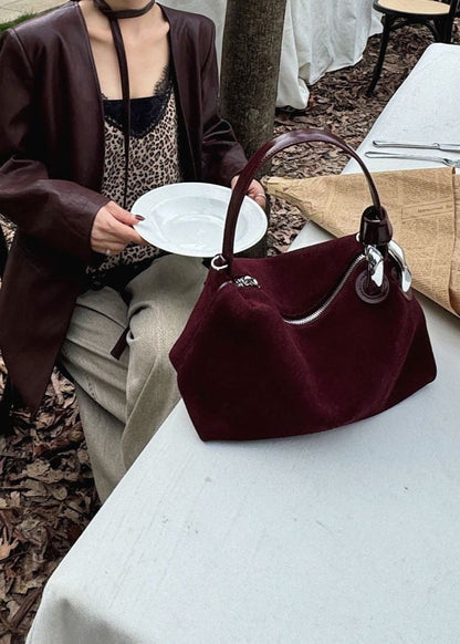 Suede Shoulder and Crossbody Bag With Leather Straps