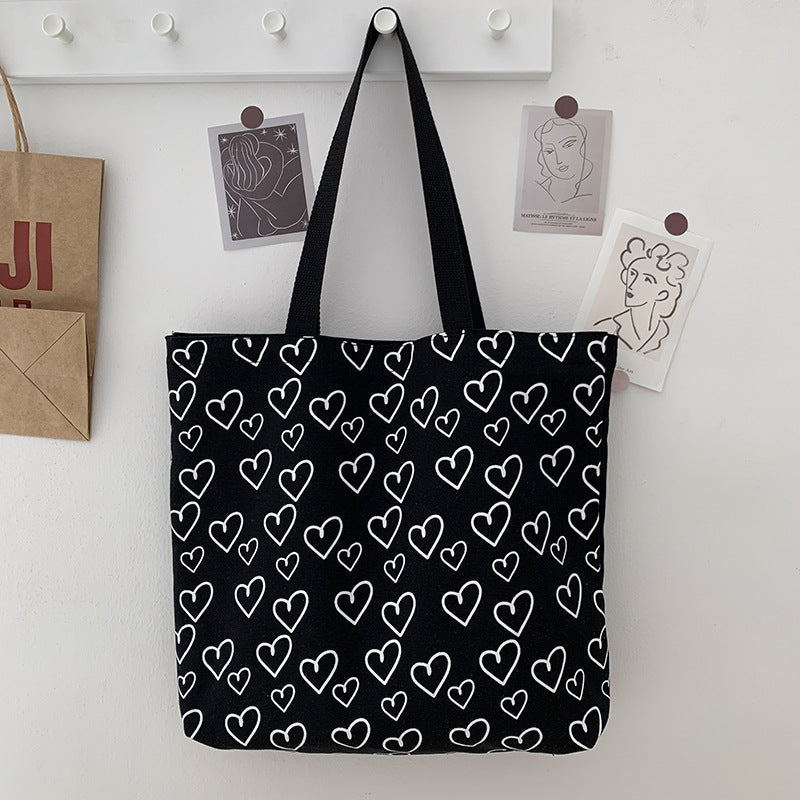 Heart Print Canvas Bag