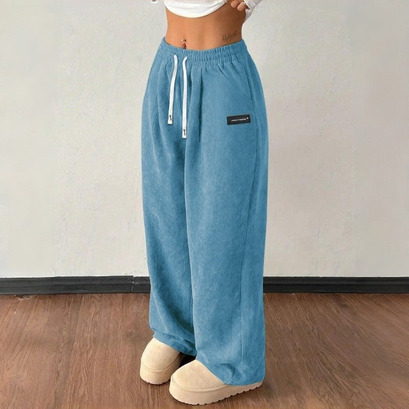 Solid Color Drawstring Casual Pants