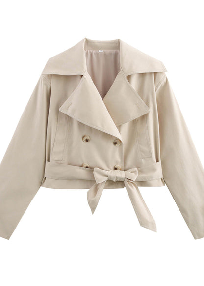 Cropped Belted Trench Jacket Polyester Matte Finish