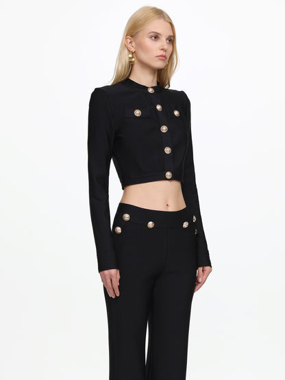Olivia Classic Long Sleeve Gold Button Bandage Two Piece Set
