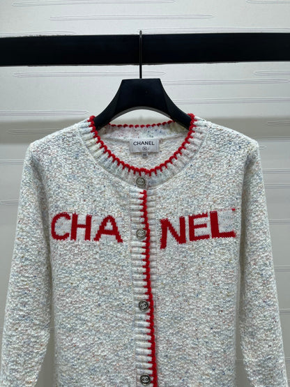 CC 26s Color-Blocked Woven Crew Neck Cardigan Grey Red 344112