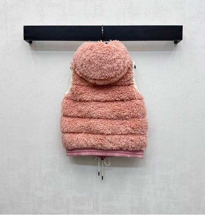 Moncle 25 Teddy Plush Down Vest in Pink
