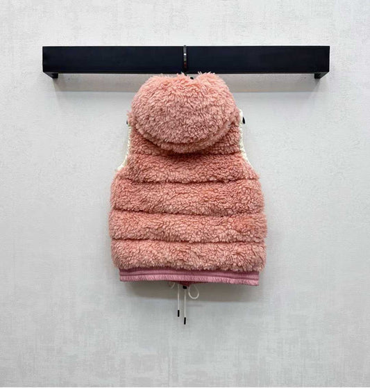 Moncle 25 Teddy Plush Down Vest in Pink