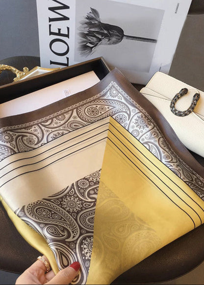 Satin Square Scarf With Golden Paisley Print