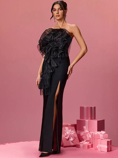 Serenity Strapless Flower Bandage Maxi Dress
