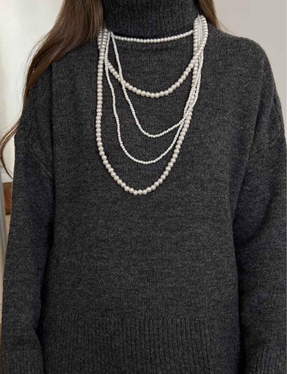Fall Solid Color Turtleneck Side Slit Sweater