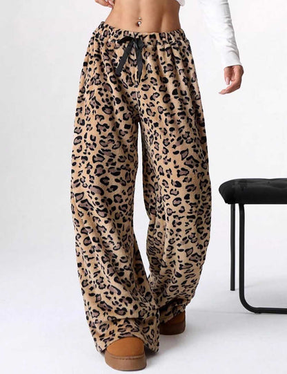 Casual Leopard Print Elastic Waist Wide Leg Pants