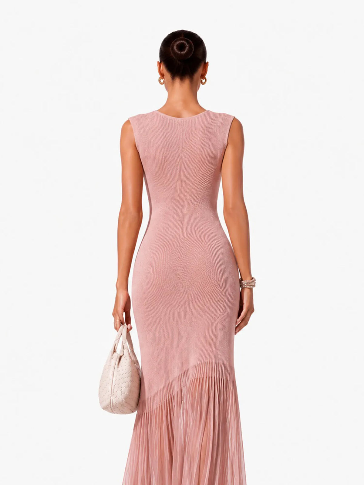 Marisol Elegant Cinched V Neck Sleeveless Knit Maxi Dress