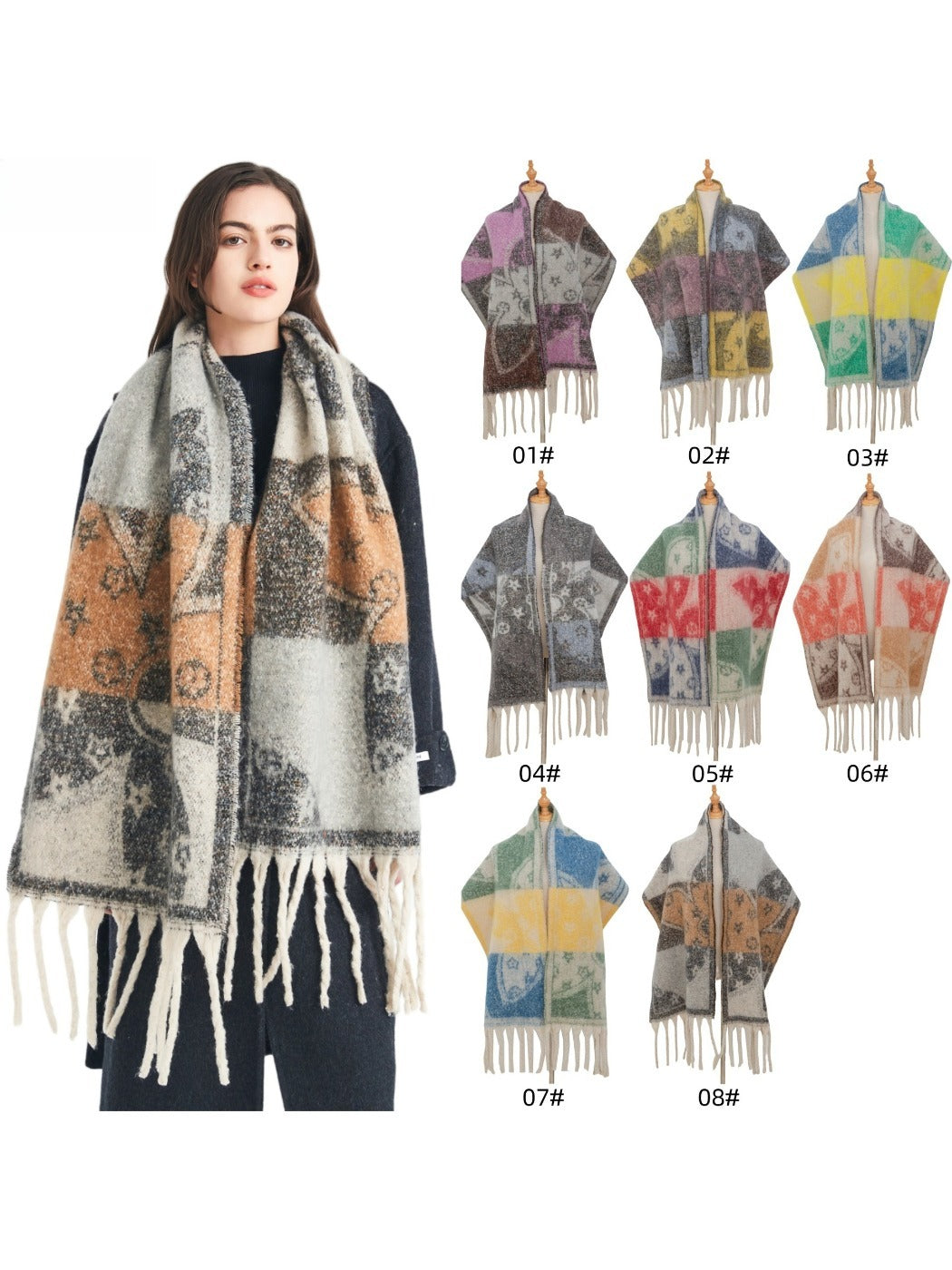 Scarvii - Winter Tassel Floral Jacquard Scarf
