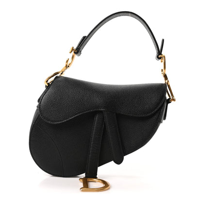 Grained Calfskin Mini Saddle Bag Black